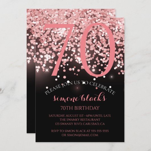 Invitation Anniversaire rose or rose parties scintillant glam (Devant / Derrière)