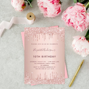 Invitation Anniversaire rose parties scintillant or goutte ro