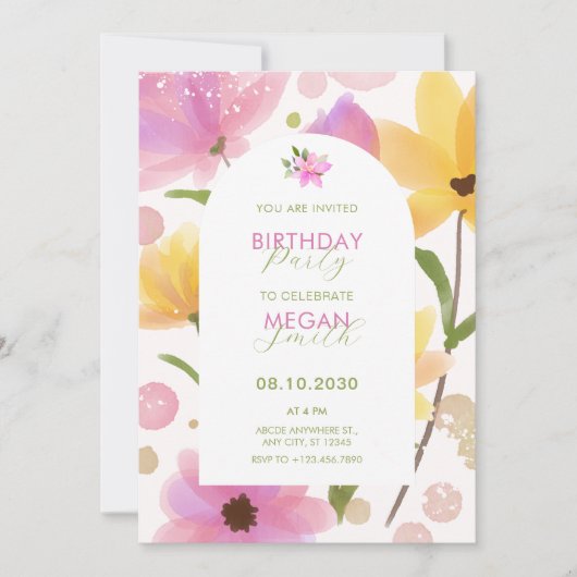 Invitation Anniversaire rose pastel (Devant)