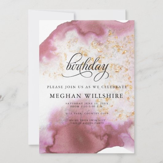 Invitation Anniversaire Rose Quartz Gold Geode (Devant)