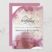 Invitation Anniversaire Rose Quartz Gold Geode (Devant / Derrière)