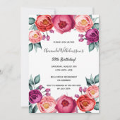 Invitation Anniversaire rose rose violet rose or floral (Devant)