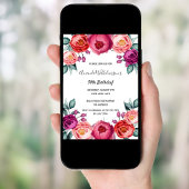 Invitation Anniversaire rose rose violet rose or floral