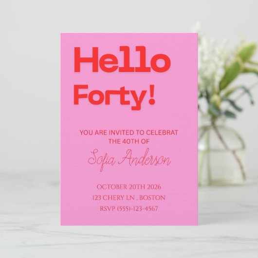 Invitation anniversaire rose rouge moderne gras (Debout devant)