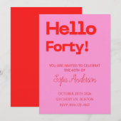 Invitation anniversaire rose rouge moderne gras (Devant / Derrière)
