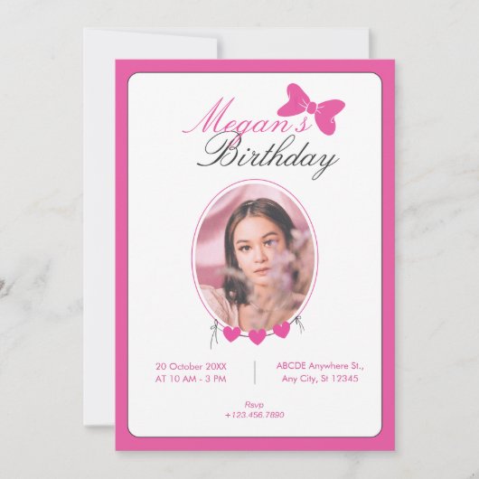 Invitation Anniversaire rose ruban (Devant)