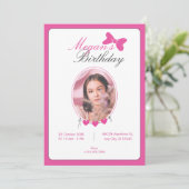 Invitation Anniversaire rose ruban (Debout devant)
