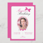 Invitation Anniversaire rose ruban (Devant / Derrière)