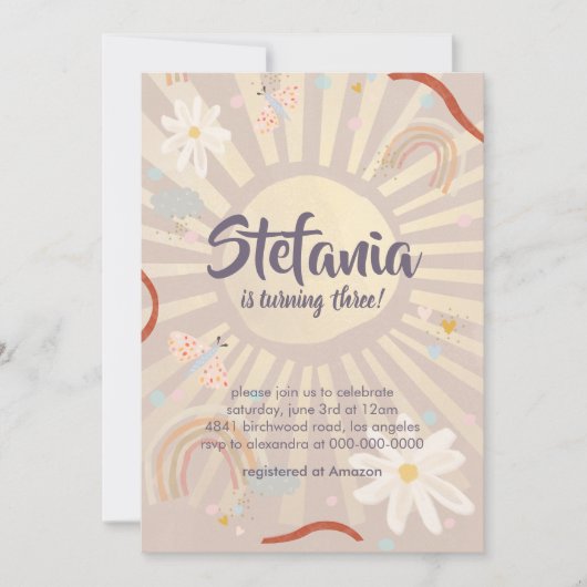 Invitation Anniversaire rose soleil mignon (Devant)