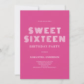 Invitation Anniversaire rose sweet sixteen (Devant)