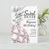 Invitation Anniversaire rose Tropical Ananas Sweet 16 (Debout devant)