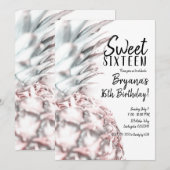 Invitation Anniversaire rose Tropical Ananas Sweet 16 (Devant / Derrière)