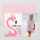 Invitation Anniversaire rose tropical de fille d'or de partie (Devant / Derrière)