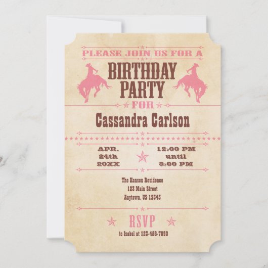 Invitation Anniversaire rose Vintage (Devant)