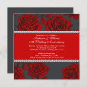Invitation Anniversaire Rose Vintage Noir Rouge (Devant / Derrière)