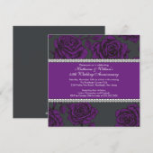 Invitation Anniversaire Rose Vintage Noir Violet (Devant / Derrière)