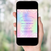 Invitation Anniversaire rose violet holographique