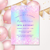 Invitation Anniversaire rose violet holographique