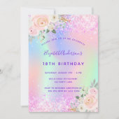Invitation Anniversaire rose violet parties scintillant holog (Devant)