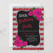 Invitation Anniversaire Rouge Argent Parties scintillant Rose (Devant)