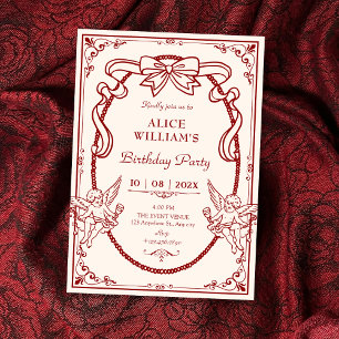 Invitation Anniversaire rouge baroque artistique vintage