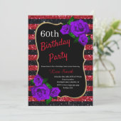 Invitation Anniversaire Rouge Black Stripes Parties scintilla (Debout devant)