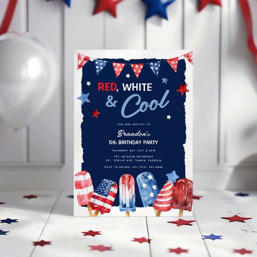Invitation Anniversaire Rouge, Blanc & Cool 4 juillet