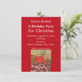 Invitation Anniversaire Rouge équitation Hood cueillette Fleu (Debout devant)