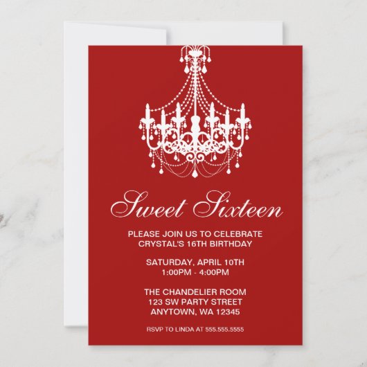 Invitation Anniversaire rouge et blanc de sweet sixteen de (Devant)