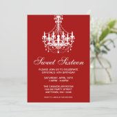 Invitation Anniversaire rouge et blanc de sweet sixteen de (Debout devant)