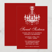 Invitation Anniversaire rouge et blanc de sweet sixteen de (Devant / Derrière)
