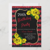 Invitation Anniversaire Rouge Noir Parties scintillant Roses  (Devant)