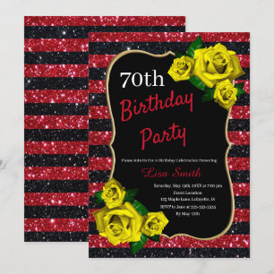 Invitation Anniversaire Rouge Noir Parties scintillant Roses