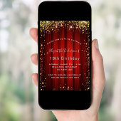 Invitation Anniversaire rouge or scintillant cinéma théâtre g