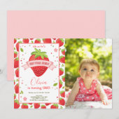 Invitation Anniversaire rouge-rose doux de baie de fraise (Devant / Derrière)