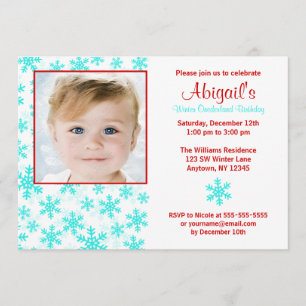 Invitation Anniversaire rouge turquoise d'Onederland d'hiver