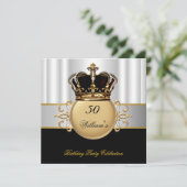 Invitation Anniversaire Royal Black White Gold Prince King (Debout devant)