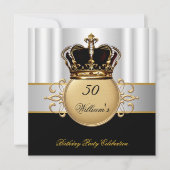 Invitation Anniversaire Royal Black White Gold Prince King (Devant)