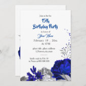 Invitation anniversaire royal bleu argent floral (Devant / Derrière)
