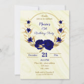 Invitation anniversaire royal bleu or floral (Devant)