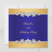 Invitation Anniversaire Royal Blue Pearl Trim Jewel (Devant)