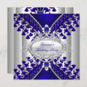 Invitation Anniversaire Royal Blue White Diamond Bead Image (Devant / Derrière)
