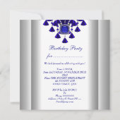 Invitation Anniversaire Royal Blue White Diamond Bead Image (Dos)
