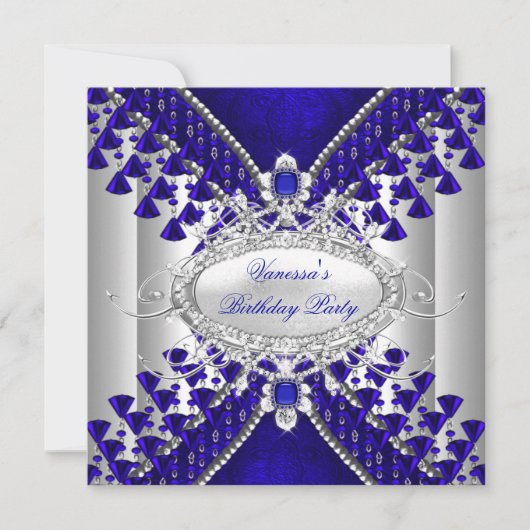 Invitation Anniversaire Royal Blue White Diamond Bead Image (Devant)