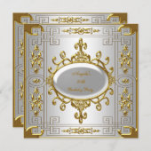 Invitation Anniversaire Royal Silver White Gold Art Déco (Devant / Derrière)