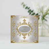 Invitation Anniversaire Royal Silver White Gold Art Déco (Debout devant)
