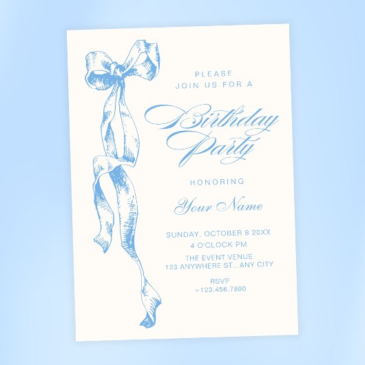 Invitation Anniversaire ruban bleu