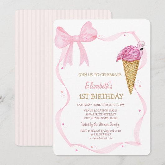 Invitation Anniversaire Ruban encre glacée rayée (Devant / Derrière)