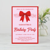 Invitation Anniversaire Ruban Gingham Rouge (Debout devant)