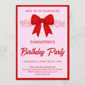 Invitation Anniversaire Ruban Gingham Rouge (Devant)